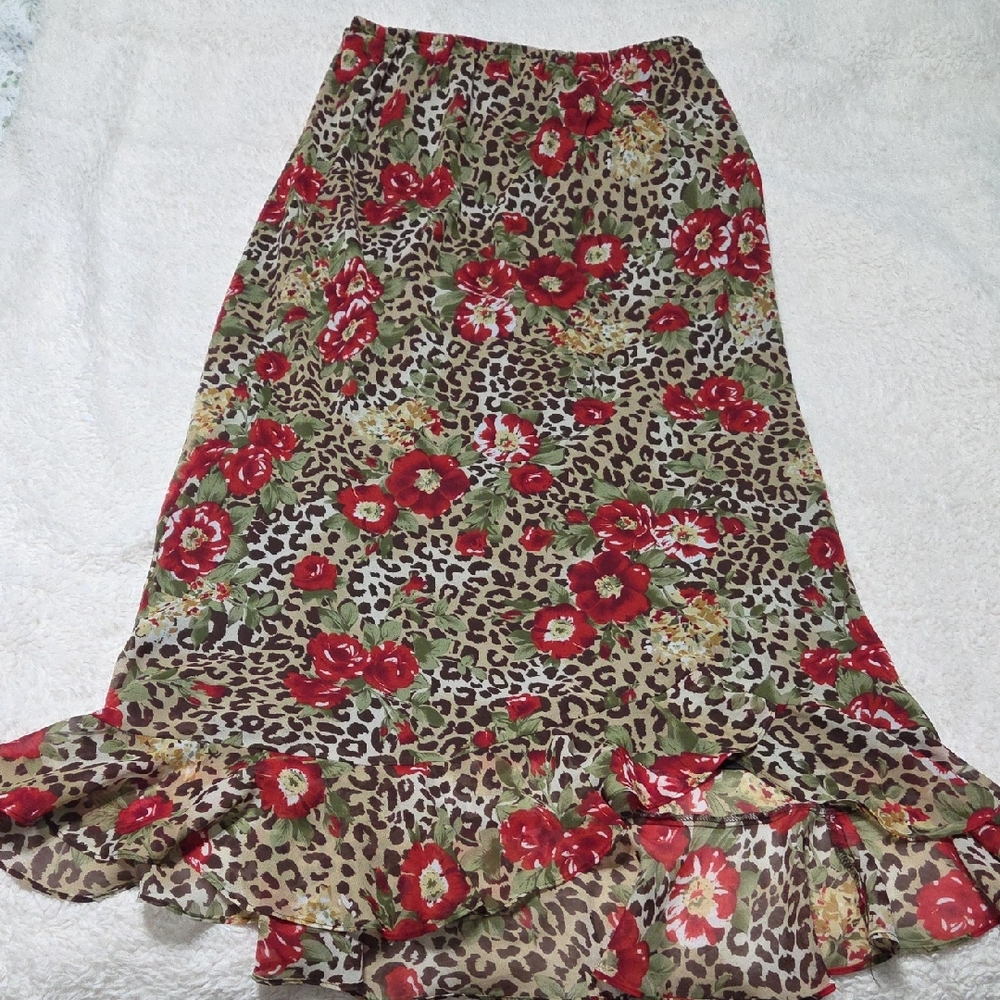 Floral Leopard Print Skirt